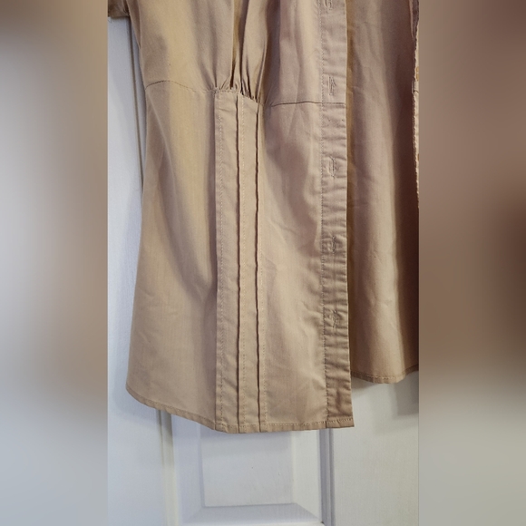 Blouse Cocoa Brown Cotton Blend Ladies Shirt Collared Short Sleeve Button Up Top - Picture 2 of 7